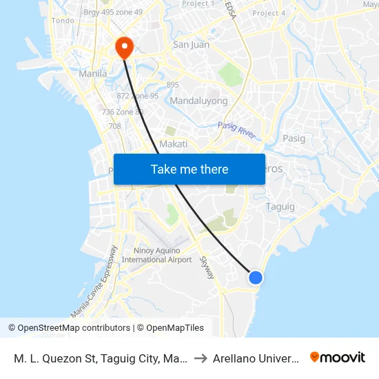 M. L. Quezon St, Taguig City, Manila to Arellano University map