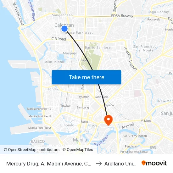 Mercury Drug, A. Mabini Avenue, Caloocan City to Arellano University map