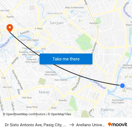 Dr Sixto Antonio Ave, Pasig City, Manila to Arellano University map