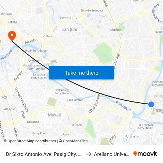 Dr Sixto Antonio Ave, Pasig City, Manila to Arellano University map