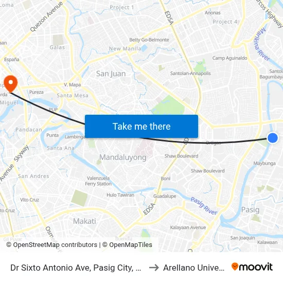Dr Sixto Antonio Ave, Pasig City, Manila to Arellano University map