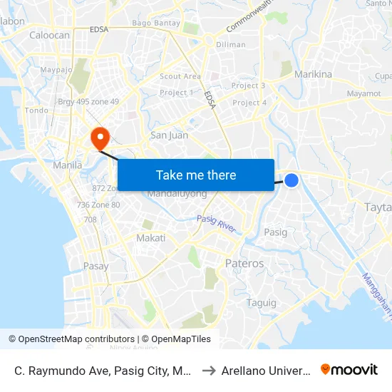C. Raymundo Ave, Pasig City, Manila to Arellano University map