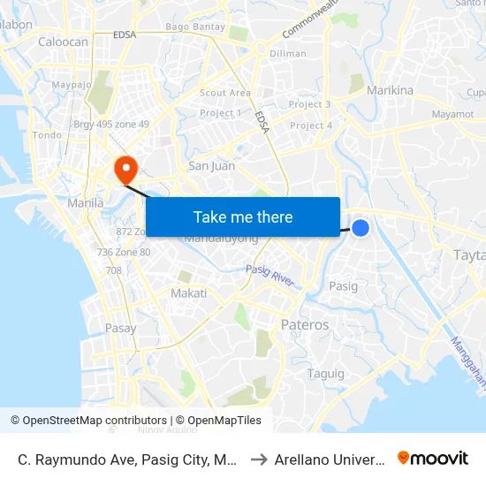 C. Raymundo Ave, Pasig City, Manila to Arellano University map
