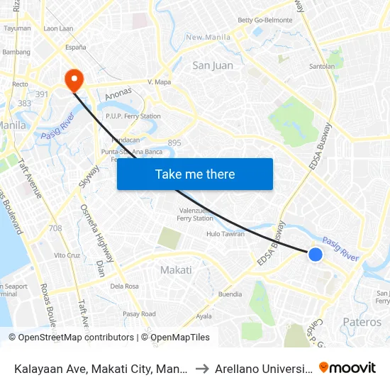 Kalayaan Ave, Makati City, Manila to Arellano University map