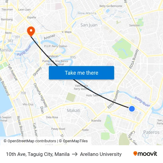 10th Ave, Taguig City, Manila to Arellano University map