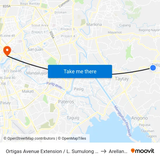 Ortigas Avenue Extension / L. Sumulong Memorial Cir Intersection, Antipolo City, Manila to Arellano University map