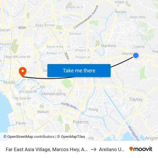 Far East Asia Village, Marcos Hwy, Antipolo City, Manila to Arellano University map