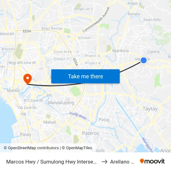 Marcos Hwy / Sumulong Hwy Intersection, Antipolo City, Manila to Arellano University map