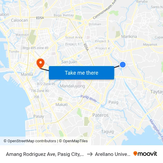 Amang Rodriguez Ave, Pasig City, Manila to Arellano University map