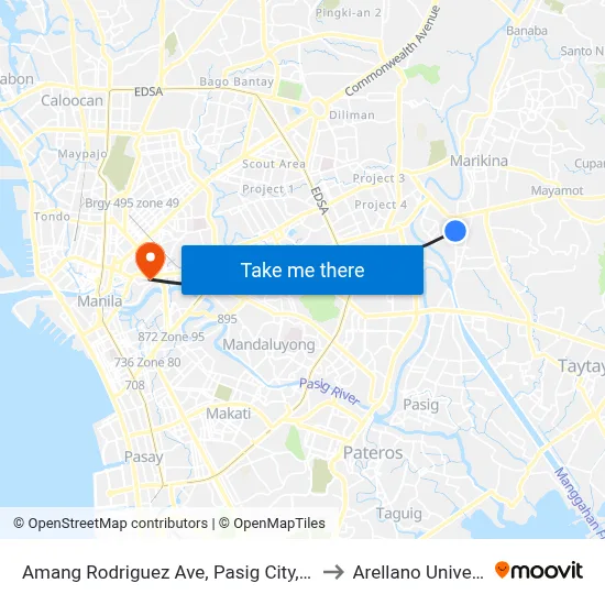 Amang Rodriguez Ave, Pasig City, Manila to Arellano University map