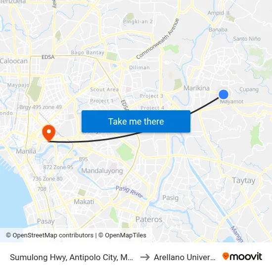 Sumulong Hwy, Antipolo City, Manila to Arellano University map