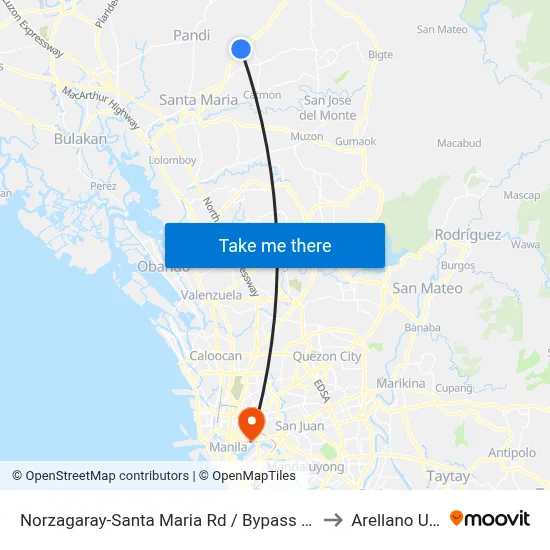 Norzagaray-Santa Maria Rd / Bypass Rd, Santa Maria, Manila to Arellano University map