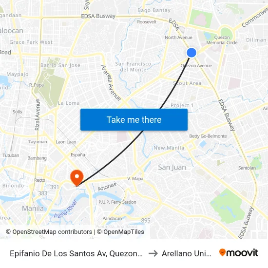 Epifanio De Los Santos Av, Quezon City, Manila to Arellano University map
