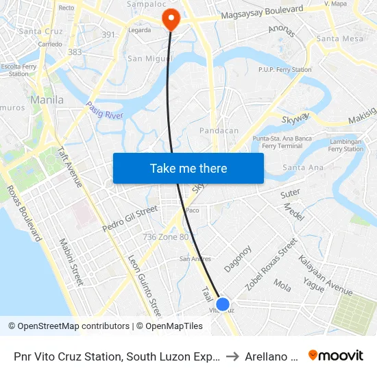 Pnr Vito Cruz Station, South Luzon Expressway, Makati City, Manila to Arellano University map