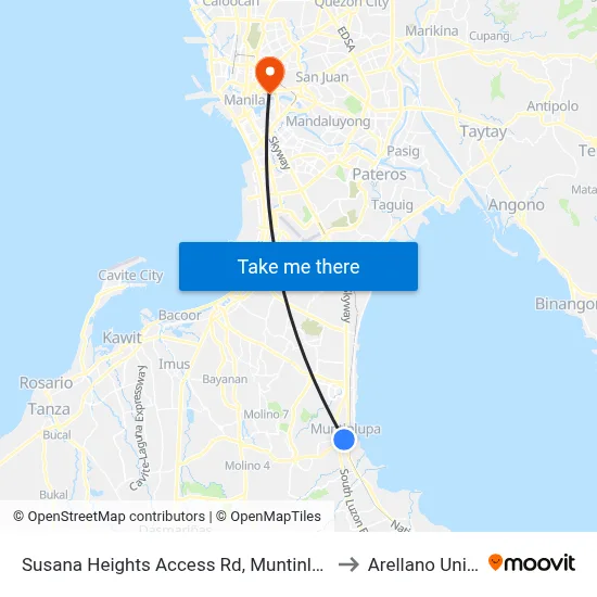 Susana Heights Access Rd, Muntinlupa City, Manila to Arellano University map