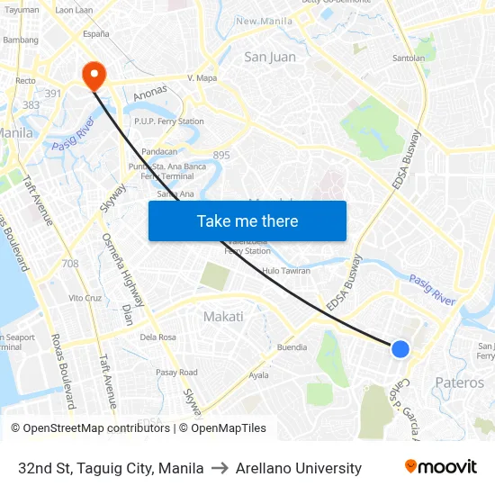 32nd St, Taguig City, Manila to Arellano University map