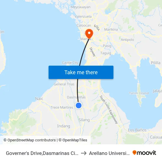 Governer's Drive,Dasmarinas City to Arellano University map