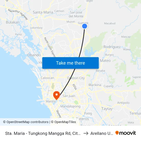 Sta. Maria - Tungkong Mangga Rd, City Of San Jose Del Monte to Arellano University map