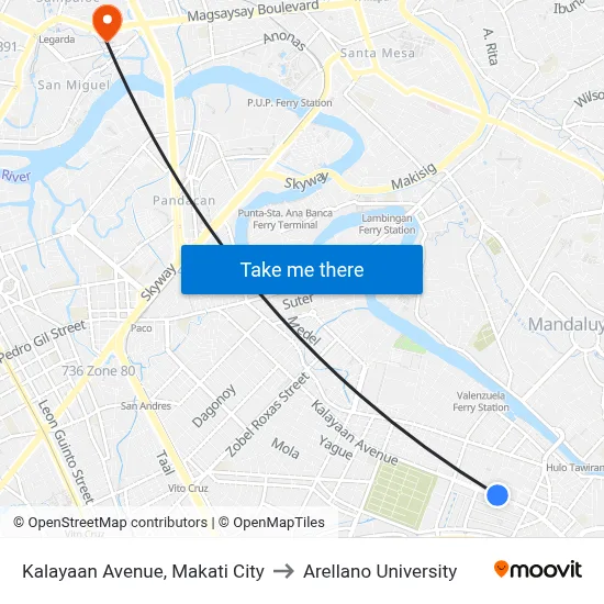 Kalayaan Avenue, Makati City to Arellano University map