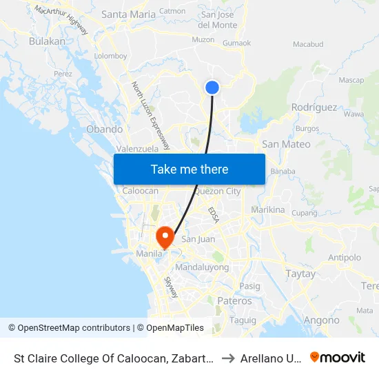 St Claire College Of Caloocan, Zabarte Road, Caloocan City to Arellano University map
