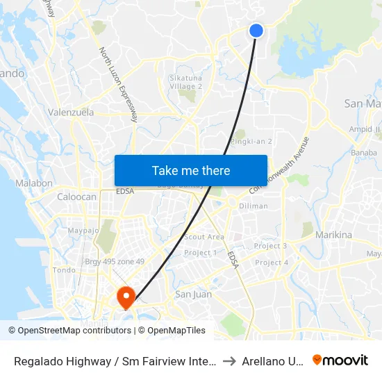Regalado Highway / Sm Fairview Intersection, Quezon City to Arellano University map