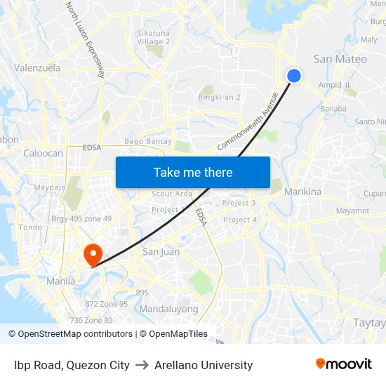 Ibp Road, Quezon City to Arellano University map
