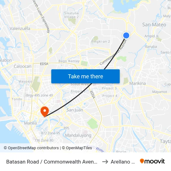 Batasan Road / Commonwealth Avenue Intersection, Quezon City to Arellano University map