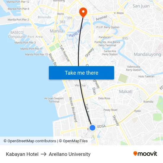 Kabayan Hotel to Arellano University map