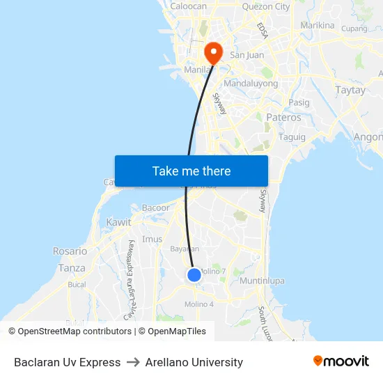 Baclaran Uv Express to Arellano University map