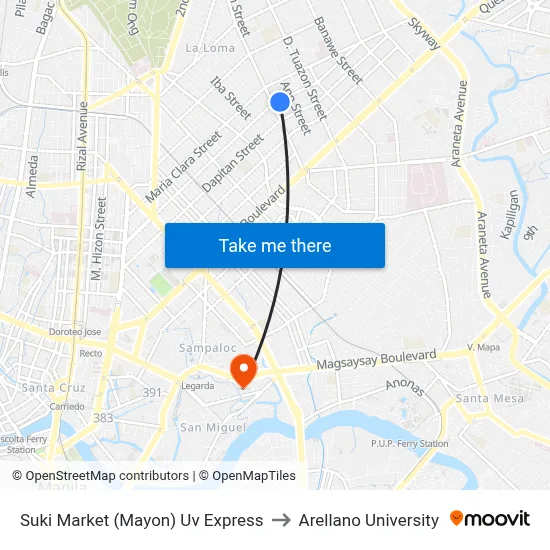 Suki Market (Mayon) Uv Express to Arellano University map