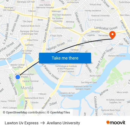 Lawton Uv Express to Arellano University map