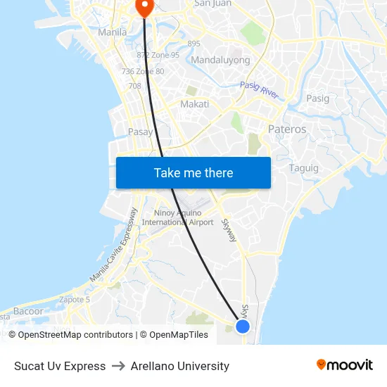 Sucat Uv Express to Arellano University map
