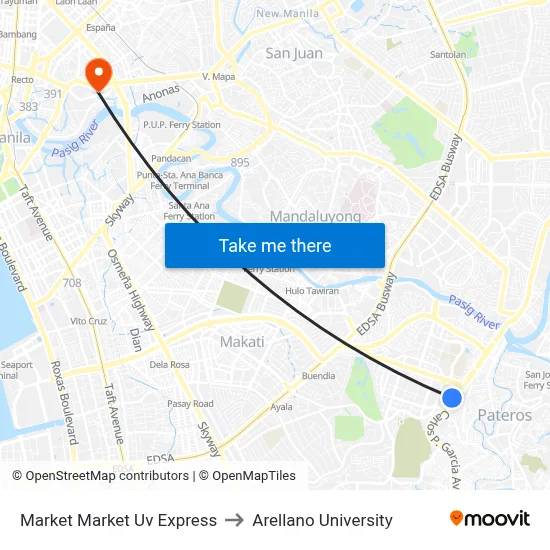 Market Market Uv Express to Arellano University map