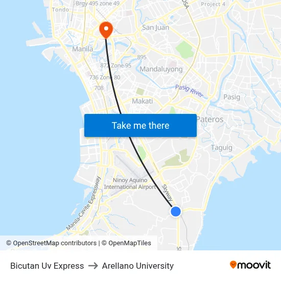 Bicutan Uv Express to Arellano University map