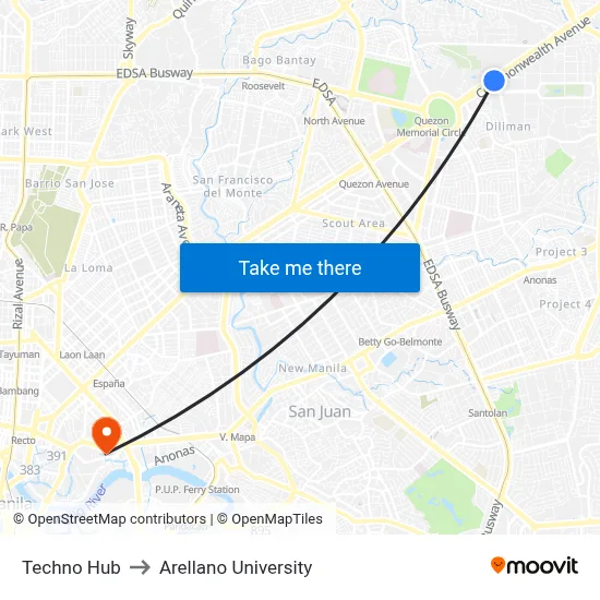 Techno Hub to Arellano University map