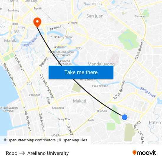 Rcbc to Arellano University map