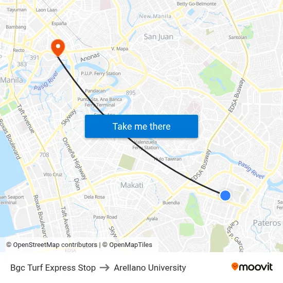 Bgc Turf Express Stop to Arellano University map