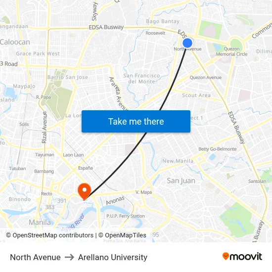 North Avenue to Arellano University map