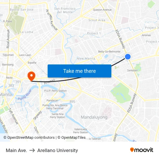 Main Ave. to Arellano University map
