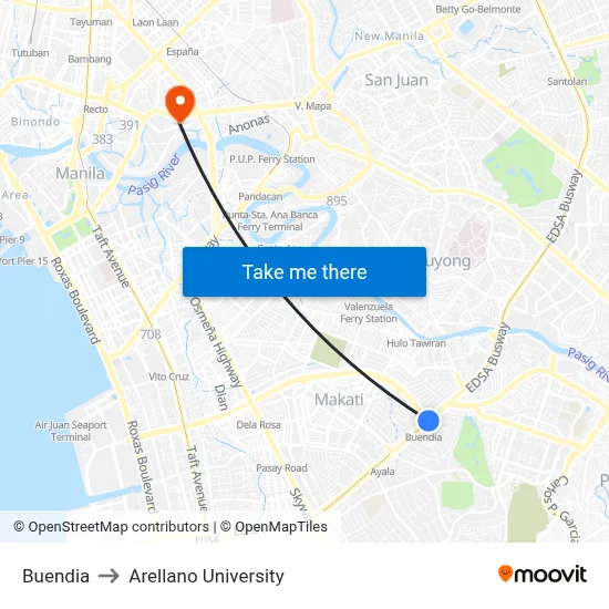 Buendia to Arellano University map
