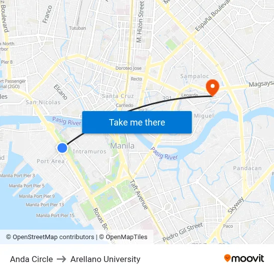 Anda Circle to Arellano University map