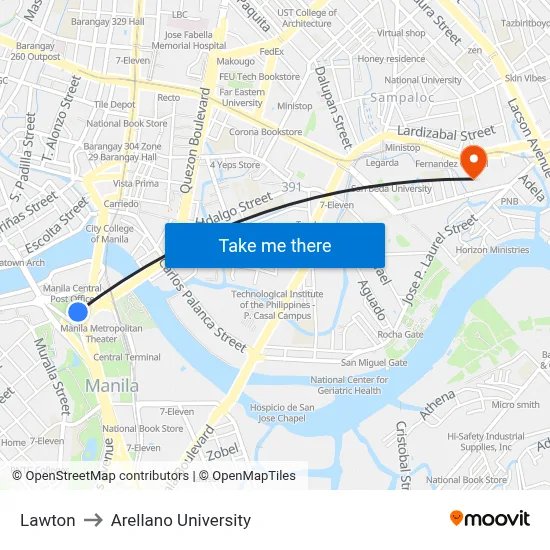 Lawton to Arellano University map