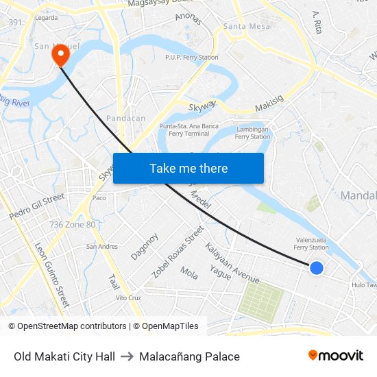 Old Makati City Hall to Malacañang Palace map