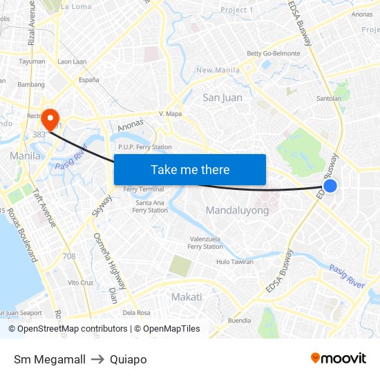 Sm Megamall to Quiapo map