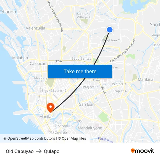 Old Cabuyao to Quiapo map