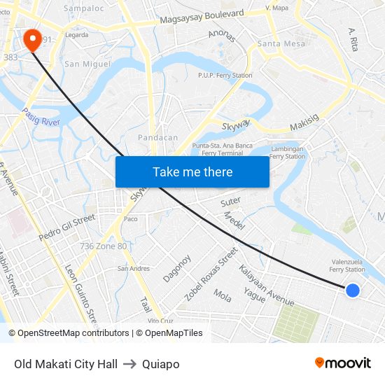 Old Makati City Hall to Quiapo map