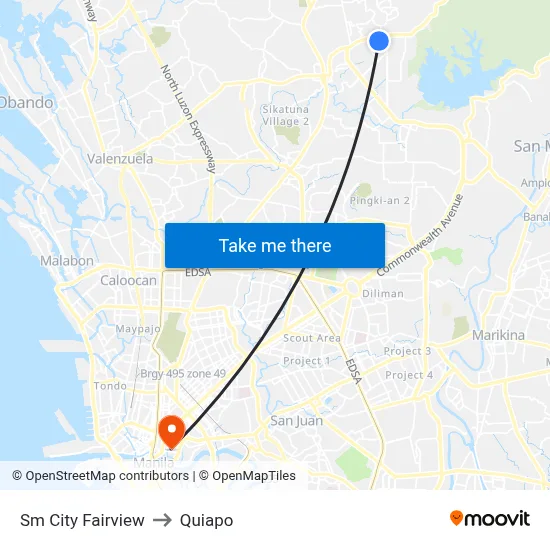 Sm City Fairview to Quiapo map