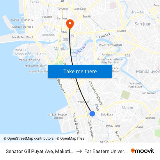 Senator Gil Puyat Ave, Makati City to Far Eastern University map