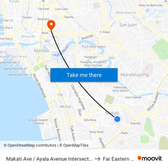 Makati Ave / Ayala Avenue Intersection, Makati City, Manila to Far Eastern University map