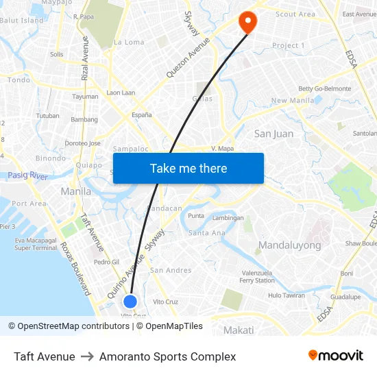 Taft Avenue to Amoranto Sports Complex map
